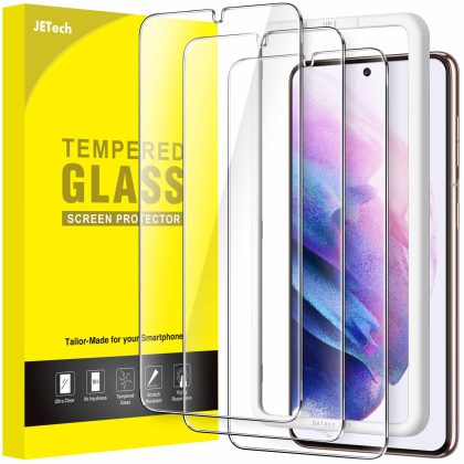 JETech Screen Protector for Samsung Galaxy S21 5G 6.2-Inch, Tempered Glass Film with Easy Installation Tool, Fingerprint ID Compatible, HD Clear, 3-Pack