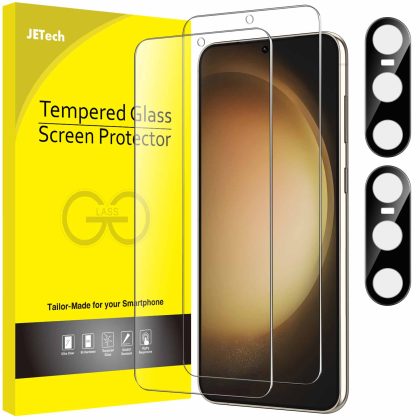JETech Screen Protector for Samsung Galaxy S23 5G 6.1-Inch with Camera Lens Protector, Tempered Glass Film, Fingerprint ID Compatible, HD Clear, 2-Pack Each