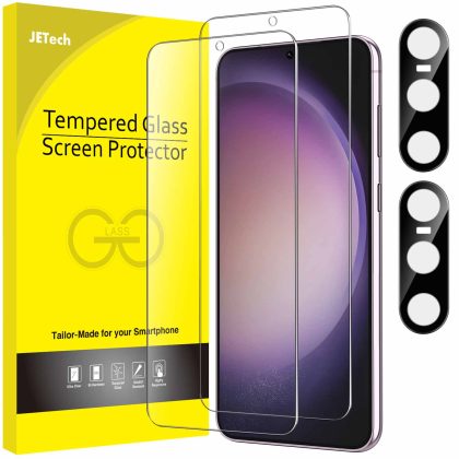 JETech Screen Protector for Samsung Galaxy S23  / S23 Plus 5G 6.6-Inch with Camera Lens Protector, Tempered Glass Film, Fingerprint ID Compatible, HD Clear, 2-Pack Each