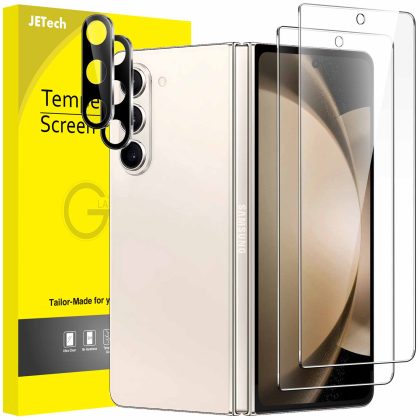 JETech Front Screen Protector for Samsung Galaxy Z Fold 5 with Camera Lens Protector, 9H Tempered Glass Film, Anti-Scratch & Case-Friendly, HD Clear, 2-Pack Each