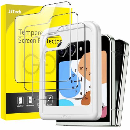 JETech Front Screen Protector for Samsung Galaxy Z Flip 5, Tempered Glass Film with Easy Installation Tool, Case-Friendly, HD Clear, 3-Pack