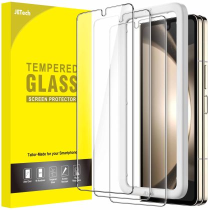 JETech Front Screen Protector for Samsung Galaxy Z Fold 5, Tempered Glass Film with Easy Installation Tool, Case-Friendly, HD Clear, 3-Pack