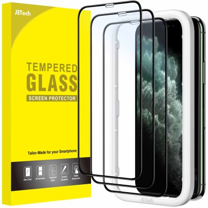 JETech Full Coverage Screen Protector for iPhone 11 Pro Max/iPhone XS Max 6.5-Inch, Black Edge Tempered Glass Film with Easy Installation Tool, Case-Friendly, HD Clear, 3-Pack
