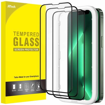 JETech Full Coverage Screen Protector for iPhone 17e (2026) / iPhone 16e / iPhone 13 / 13 Pro, Black Edge Tempered Glass Film with Easy Installation Tool, Case-Friendly, 6.1-Inch Display, 3-Pack
