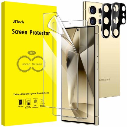 JETech Screen Protector for Samsung Galaxy S24 Ultra 5G 6.8-Inch with Camera Lens Protector, Flexible TPU Film, Fingerprint ID Compatible, Easy Installation, HD Clear, 2-Pack Each