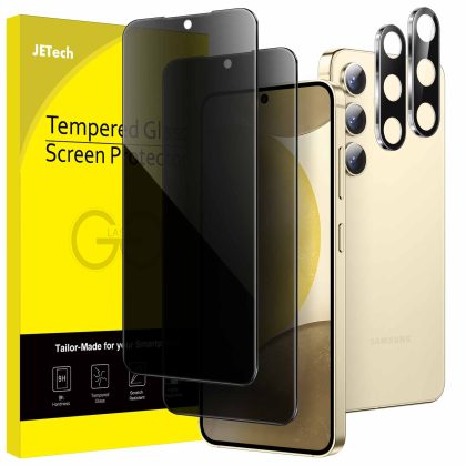 JETech Privacy Screen Protector for Samsung Galaxy S24 5G 6.2-Inch with Camera Lens Protector, Anti-Spy Tempered Glass Film, Fingerprint ID Compatible, 2-Pack Each