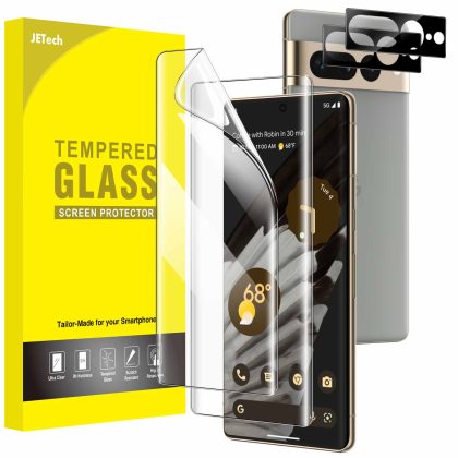 JETech Screen Protector for Google Pixel 7 Pro with Camera Lens Protector, Flexible TPU Film, Fingerprint ID Compatible, HD Clear, Easy Install, 2-Pack Each