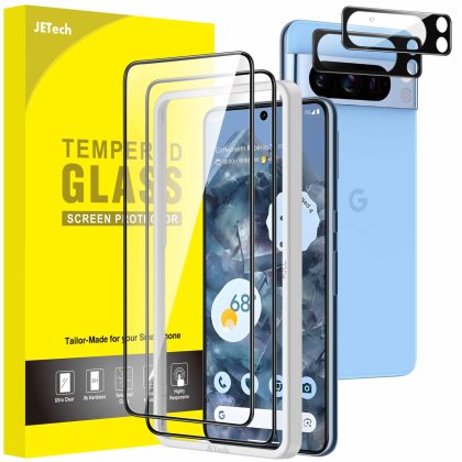 JETech Full Coverage Screen Protector for Google Pixel 8 Pro with Camera Lens Protector, Tempered Glass Film, Easy Installation Tool, Fingerprint ID Compatible, HD Clear, 2-Pack Each