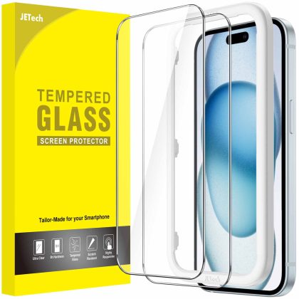 JETech Screen Protector for iPhone 15 Plus 6.7-Inch, Bubble Free, Tempered Glass Film with Easy Installation Tool, Case-Friendly, HD Clear, 2-Pack