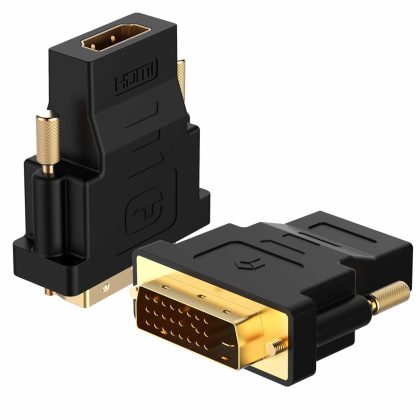Rankie Adapter DVI to HDMI, Gold-Plated 1080P Male to Female Converter, 2-Pack, Black