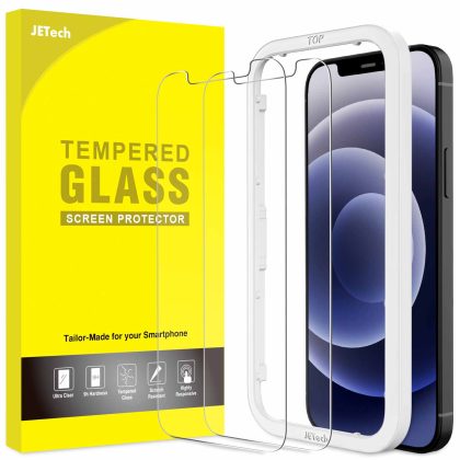 JETech Screen Protector Compatible with iPhone 12/12 Pro 6.1-Inch, Tempered Glass Film with Easy-Installation Tool, 2-Pack