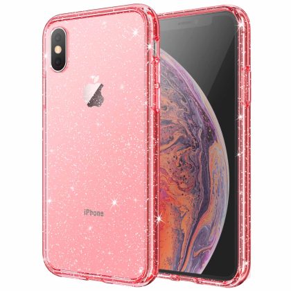 JETech Glitter Case for iPhone XS Max, 6.5-Inch, Bling Sparkle Shockproof Phone Bumper Cover, Cute Sparkly for Women and Girls (Red)
