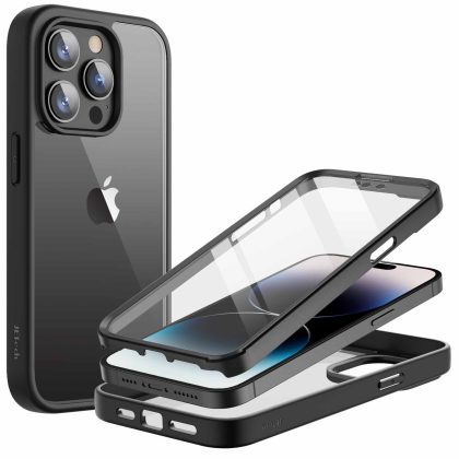 JETech Case for iPhone 14 Pro 6.1-Inch with Built-in Screen Protector Anti-Scratch, 360 Degree Full Body Rugged Phone Cover Clear Back