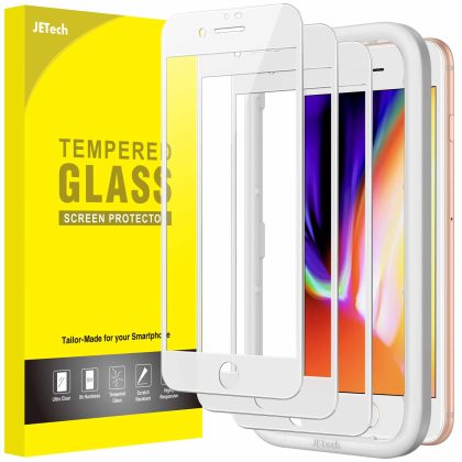 JETech Full Coverage Screen Protector for iPhone 8 Plus/7 Plus 5.5-Inch, Tempered Glass Film with Easy Installation Tool, Case-Friendly, HD Clear, 3-Pack