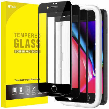 JETech Full-Coverage Screen Protector for iPhone 8 Plus/7 Plus, 3-Pack | Black Edge Tempered Glass, Easy Installation Tool, HD Clear, Case-Friendly