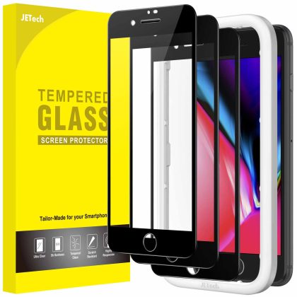 JETech Full Coverage Screen Protector for iPhone SE 3 (2022)/SE 2 (2020)/8/7 4.7-Inch, Black Edge Tempered Glass Film with Easy Installation Tool, Case-Friendly, HD Clear, 3-Pack