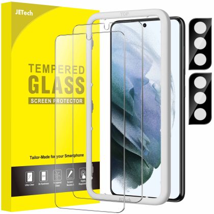 JETech Screen Protector for Samsung Galaxy S21 Plus 6.6-Inch with Camera Lens Protector, Easy Installation Tool, Tempered Glass Film, HD Clear, 2-Pack Each