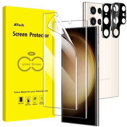 JETech Screen Protector for Samsung Galaxy S23 Ultra 5G 6.8-Inch with Camera Lens Protector, Flexible TPU Film, Fingerprint ID Compatible, Easy Installation, HD Clear, 2-Pack Each
