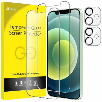 JETech Screen Protector for iPhone 12 mini 5.4-Inch with Camera Lens Protector, 9H Tempered Glass Film, HD Clear, 2-Pack Each