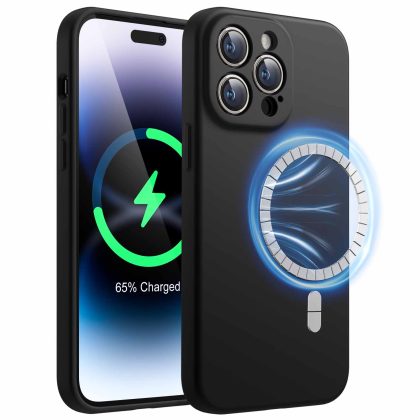 JETech Magnetic Silicone Case for iPhone 14 Pro Max 6.7-Inch, Compatible with MagSafe, Phone Cover with Camera Lens Full Protection