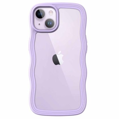 JETech Cute Case for iPhone 14 6.1-Inch, Wave Frame Curly Shape Shockproof Phone Cover for Women and Girls, Clear Hard PC Back