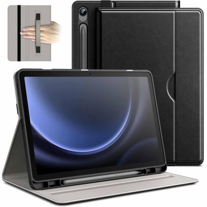 JETech Case for Samsung Galaxy Tab S10 Lite / S10 FE / S9 FE 10.9-Inch with S Pen Holder, PU Leather Business Folio Stand Protective Tablet Cover with Pocket & Straps, Multi-Angle Viewing
