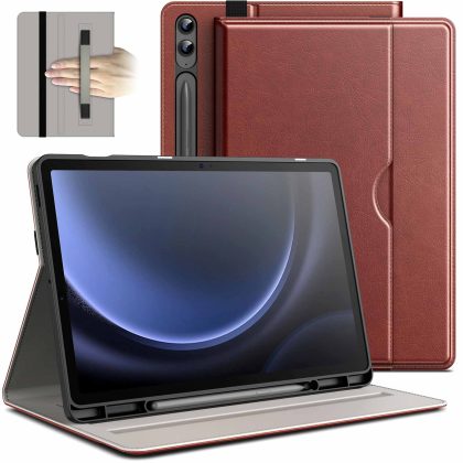 JETech Case for Samsung Galaxy Tab S9 FE  / S9 FE Plus 12.4-Inch with S Pen Holder, PU Leather Business Folio Stand Protective Tablet Cover with Pocket & Straps, Multi-Angle Viewing