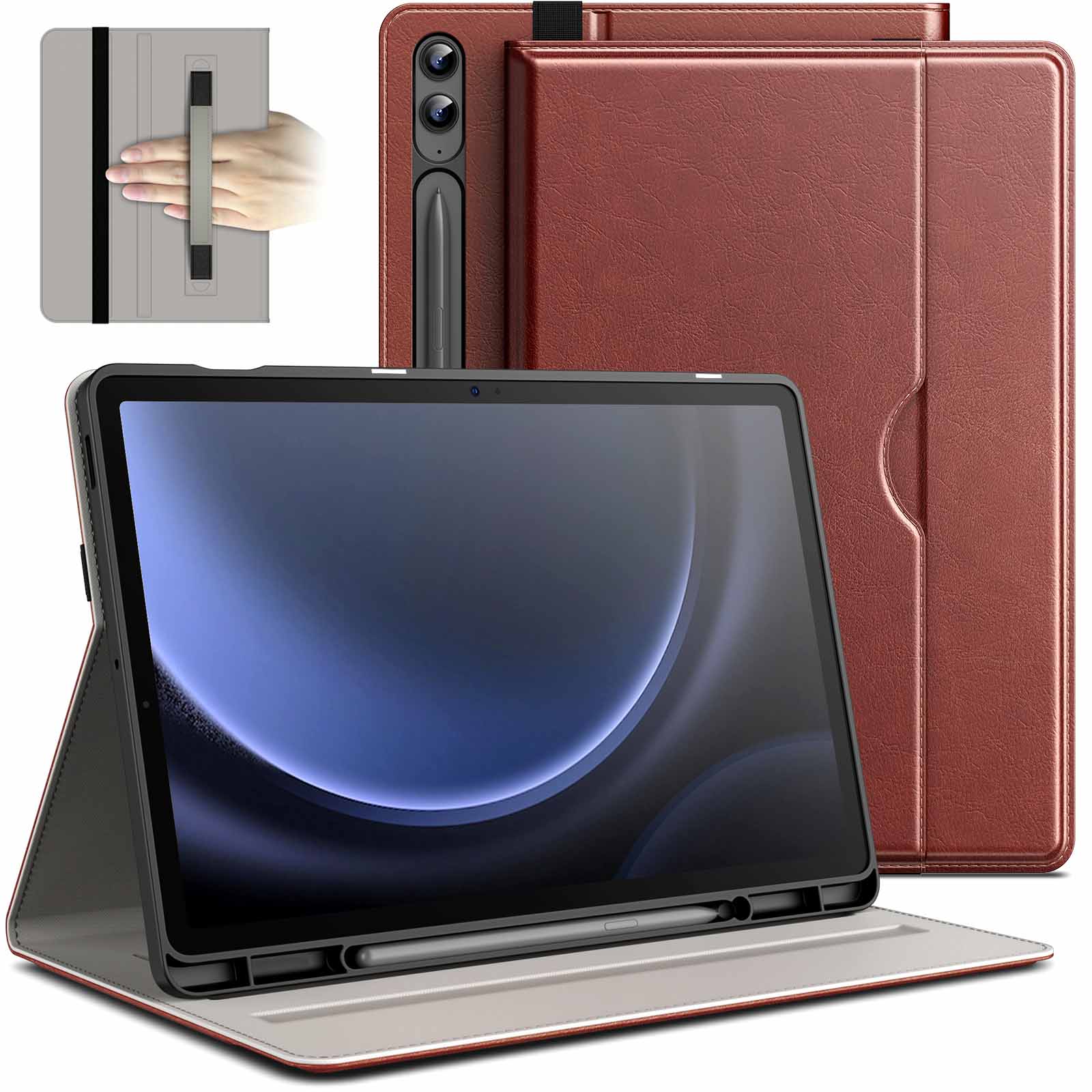 JETech Case for Samsung Galaxy Tab S9 FE / S9 FE Plus 12.4-Inch with S Pen Holder, PU Leather Business Folio Stand Protective Tablet Cover with Pocket & Straps, Multi-Angle Viewing