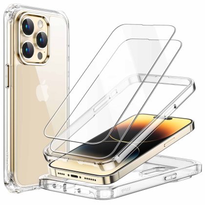 JETech Case for iPhone 14 Pro Max 6.7-Inch with 2-Pack Tempered Glass Screen Protector, 360 Full Body Shockproof Bumper Phone Cover Protective Clear Back