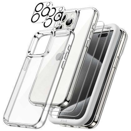 JETech 5 in 1 Case for iPhone 15 Pro 6.1-Inch with 2-Pack Each Tempered Glass Screen Protector and Camera Lens Protector, Non-Yellowing Shockproof Bumper Phone Cover