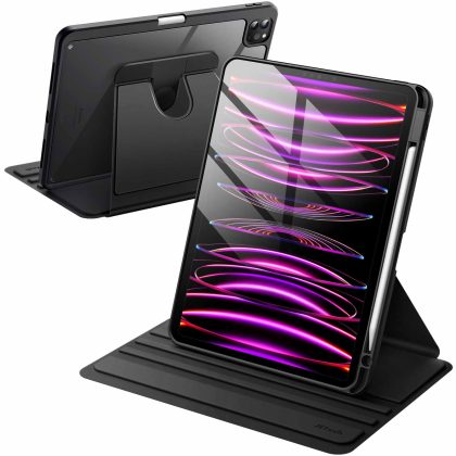 JETech Rotating Case for iPad Pro 11-Inch 2022/2021(4th/3rd gen) with Pencil Holder, 360 Degree Rotation Protective Stand Cover Clear Back, Auto Wake/Sleep