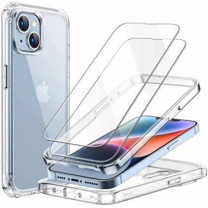 JETech Case for iPhone 14 Plus 6.7-Inch with 2-Pack Tempered Glass Screen Protector, 360 Full Body Shockproof Bumper Phone Cover Protective Clear Back