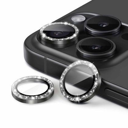 JETech Camera Lens Protector for iPhone 15 Pro 6.1-Inch and iPhone 15 Pro Max 6.7-Inch, Bling Glitter Individual 9H Tempered Glass Metal Ring Cover, HD Clear, 3-Pack