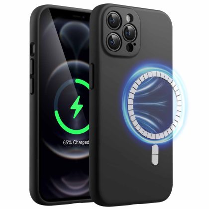 JETech Magnetic Silicone Case for iPhone 12 Pro Max 6.7-Inch, Compatible with MagSafe, Phone Cover with Camera Lens Full Protection