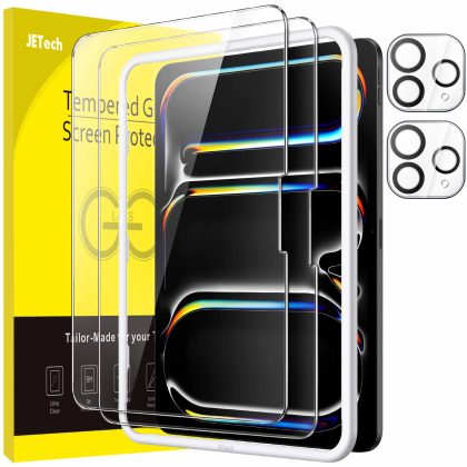 JETech Screen Protector for iPad Pro 13-Inch M5/M4 (2025/2024) with Camera Lens Protector, Easy Installation Tool, Tempered Glass Film Anti-Scratch, HD Clear, 2-Pack Each