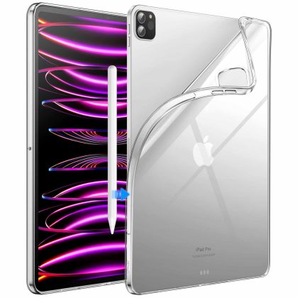 JETech Case for iPad Pro 12.9-Inch 2022/2021 (6th/5th Generation), Soft TPU Transparent Slim Shockproof Tablet Cover, Support Pencil 2nd Charging - Clear
