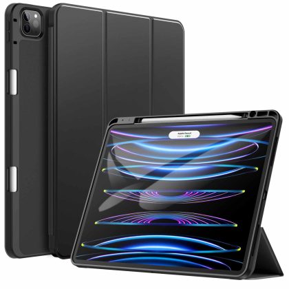 JETech Case for iPad Pro 12.9-Inch (6th/5th Generation, 2022/2021 Model) with Pencil Holder, Support 2nd Pencil Charging, Slim Tablet Cover with Soft TPU Back, Auto Wake/Sleep