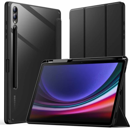 JETech Case for Samsung Galaxy Tab S10 Plus/Tab S9 Plus 12.4-Inch with S Pen Holder, Clear Transparent PC Back, Shockproof Tri-Fold Stand Tablet Cover, Auto Wake/Sleep