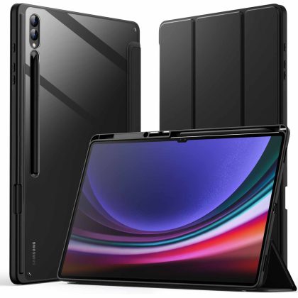 JETech Case for Samsung Galaxy Tab S10 Ultra/Tab S9 Ultra 14.6-Inch with S Pen Holder, Clear Transparent PC Back, Shockproof Tri-Fold Stand Tablet Cover, Auto Wake/Sleep