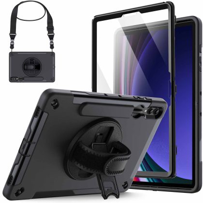 JETech Case for Samsung Galaxy Tab S10 Plus/Tab S9 Plus 12.4-Inch with Built-in Screen Protector and S Pen Holder, Heavy Duty Rugged Protective Tablet Cover, 360?? Rotating Hand Strap Stand