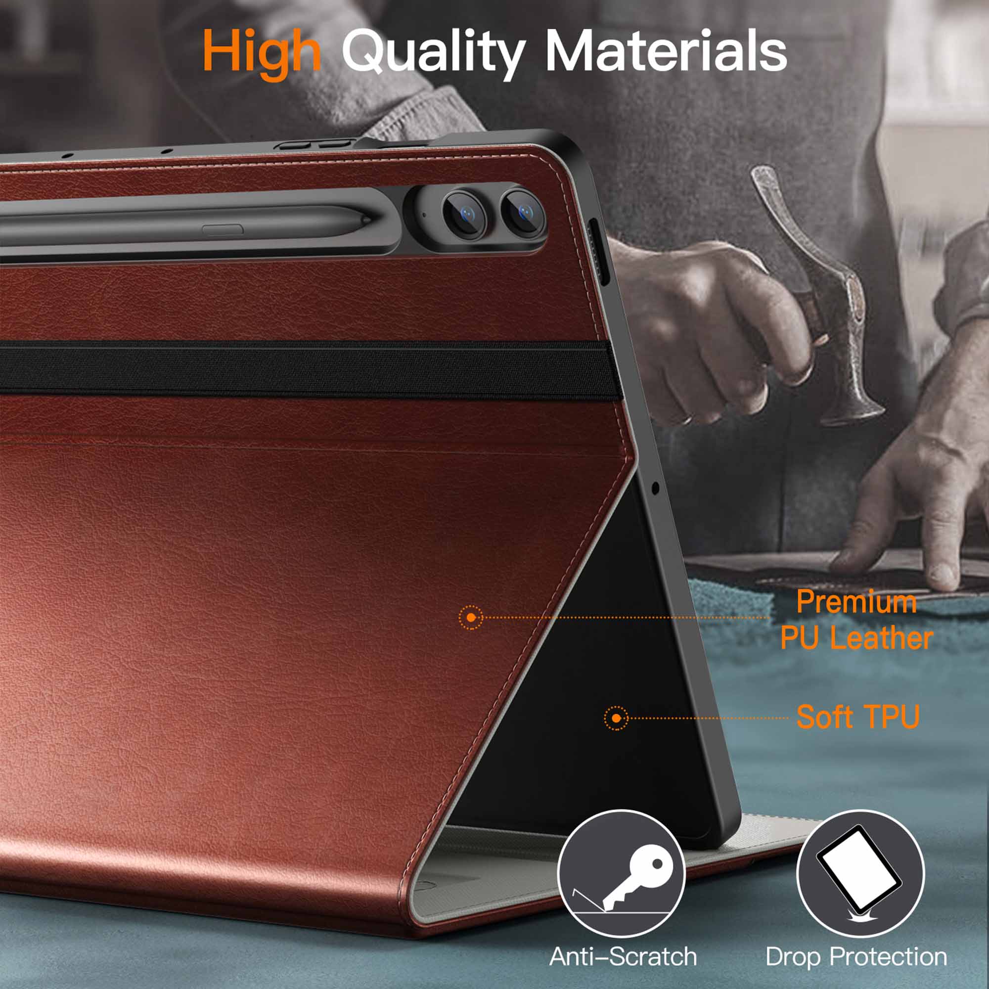 JETech Case for Samsung Galaxy Tab S9 FE / S9 FE Plus 12.4-Inch with S Pen Holder, PU Leather Business Folio Stand Protective Tablet Cover with Pocket & Straps, Multi-Angle Viewing - Image 3