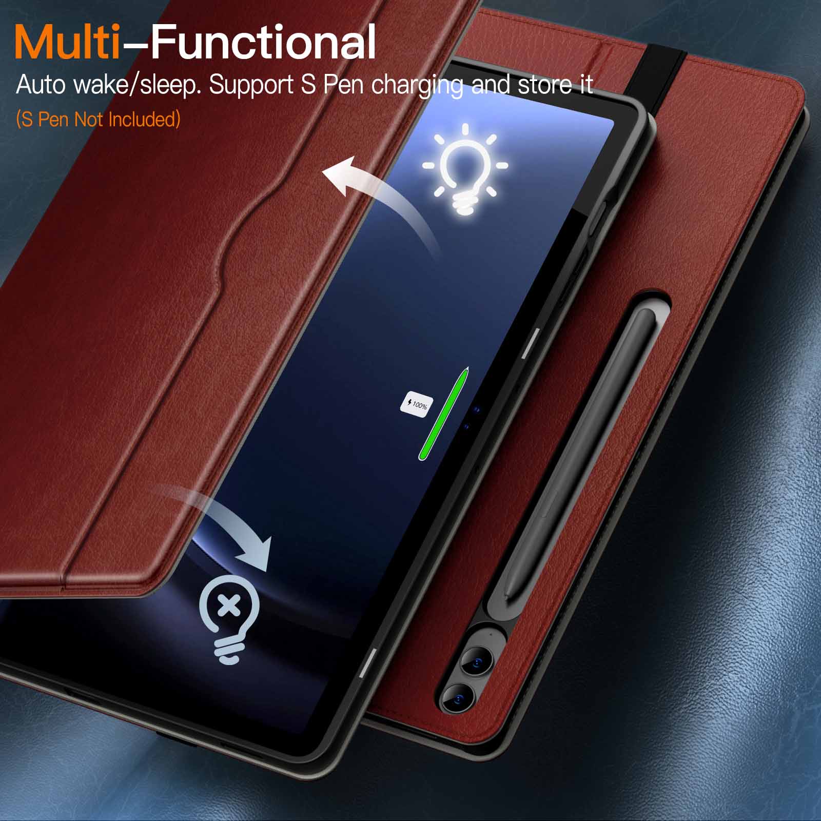 JETech Case for Samsung Galaxy Tab S9 FE / S9 FE Plus 12.4-Inch with S Pen Holder, PU Leather Business Folio Stand Protective Tablet Cover with Pocket & Straps, Multi-Angle Viewing - Image 5