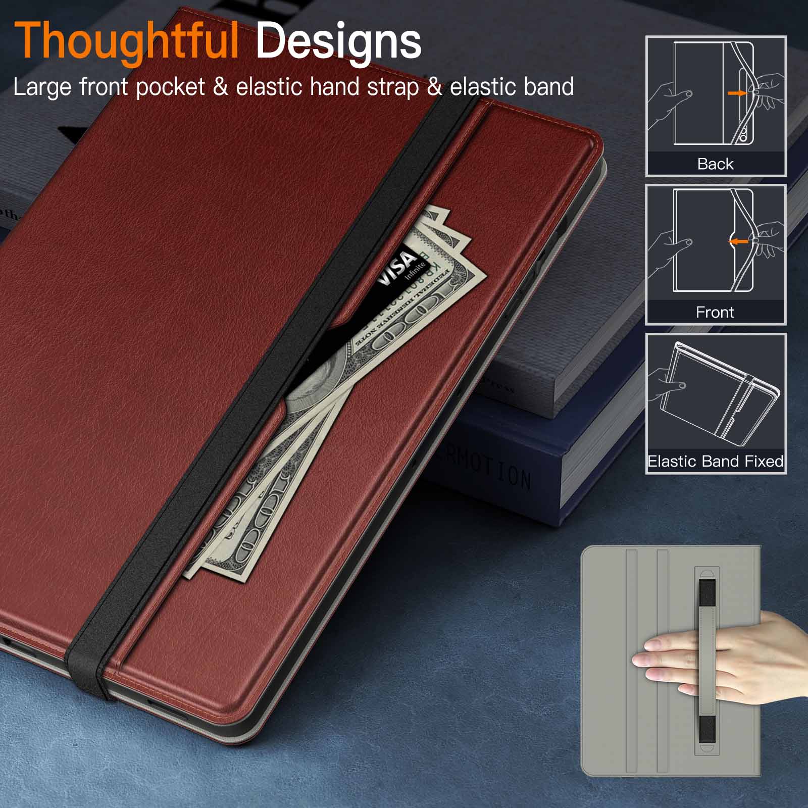 JETech Case for Samsung Galaxy Tab S9 FE / S9 FE Plus 12.4-Inch with S Pen Holder, PU Leather Business Folio Stand Protective Tablet Cover with Pocket & Straps, Multi-Angle Viewing - Image 6