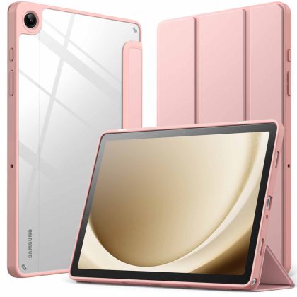 JETech Case for Samsung Galaxy Tab A9  / A9 Plus 11-Inch 2023, Clear Transparent Hard PC Back, Protective Tri-Fold Stand Slim Tablet Cover, Auto Wake/Sleep (Rose Gold)