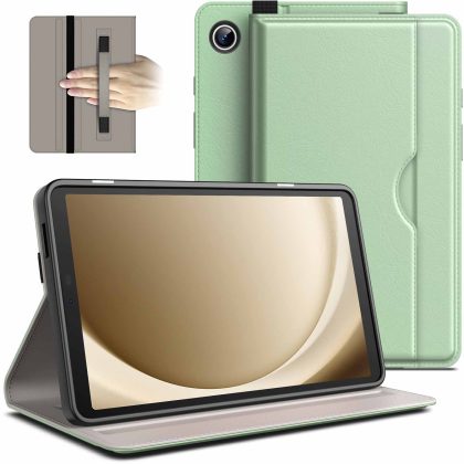 JETech Case for Samsung Galaxy Tab A9 8.7-Inch 2023, PU Leather Business Folio Stand Protective Tablet Cover with Pocket & Straps, Multi-Angle Viewing (Green)