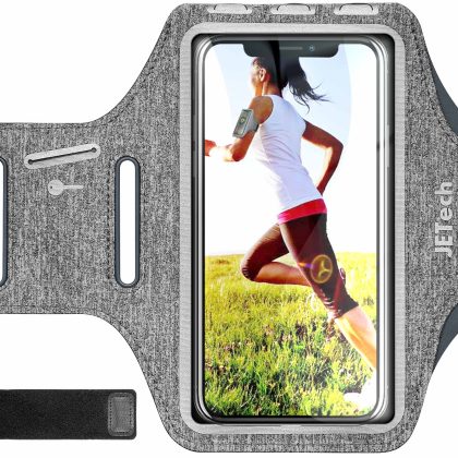 JETech Phone Armband Holder with Key Holder and Card Slot for Phone Upto 6.2 inch, iPhone 16/15 Pro/15/14 Pro/14/13 Pro/13/12, Galaxy S23/S22, Pixel 8a, Water Resistant, Adjustable Band