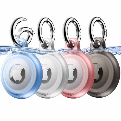 JETech 4 Pack Waterproof Case for AirTag with Keychain, Full Body Anti-Scratch Air Tag Keyring Holder Cover for Kids, Pet Collar, Keys, Luggage, Bags