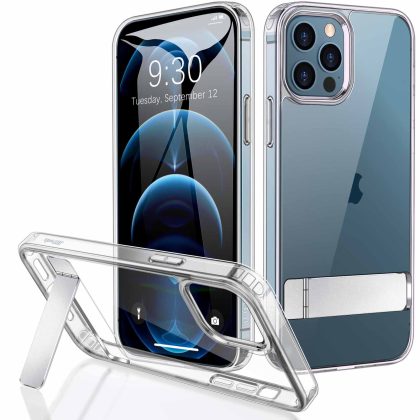 JETech Case for iPhone 12 Pro Max 6.7-Inch with Stand, Support Wireless Charging, Slim Shockproof Bumper Phone Cover, 3-Way Metal Kickstand