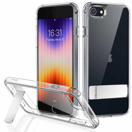 JETech Kickstand Case for iPhone SE 3/2 (2022/2020 Edition), iPhone 8/7, 4.7-Inch, Support Wireless Charging, Slim Shockproof Bumper Phone Cover, 3-Way Metal Stand