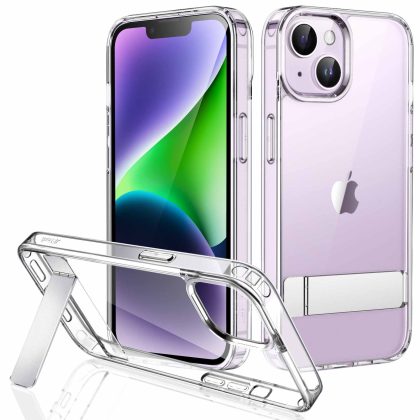 JETech Kickstand Case for iPhone 14 6.1-Inch, Support Wireless Charging, Slim Shockproof Bumper Phone Cover, 3-Way Metal Stand